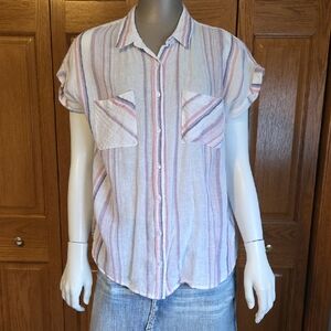Maurices White Shirt with Pink and Light Blue Stripes